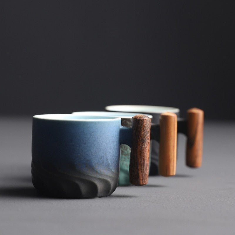 Aguni Vintage Tea, Coffee, and Espresso Mug With Wooden Handle - Maglia Fina