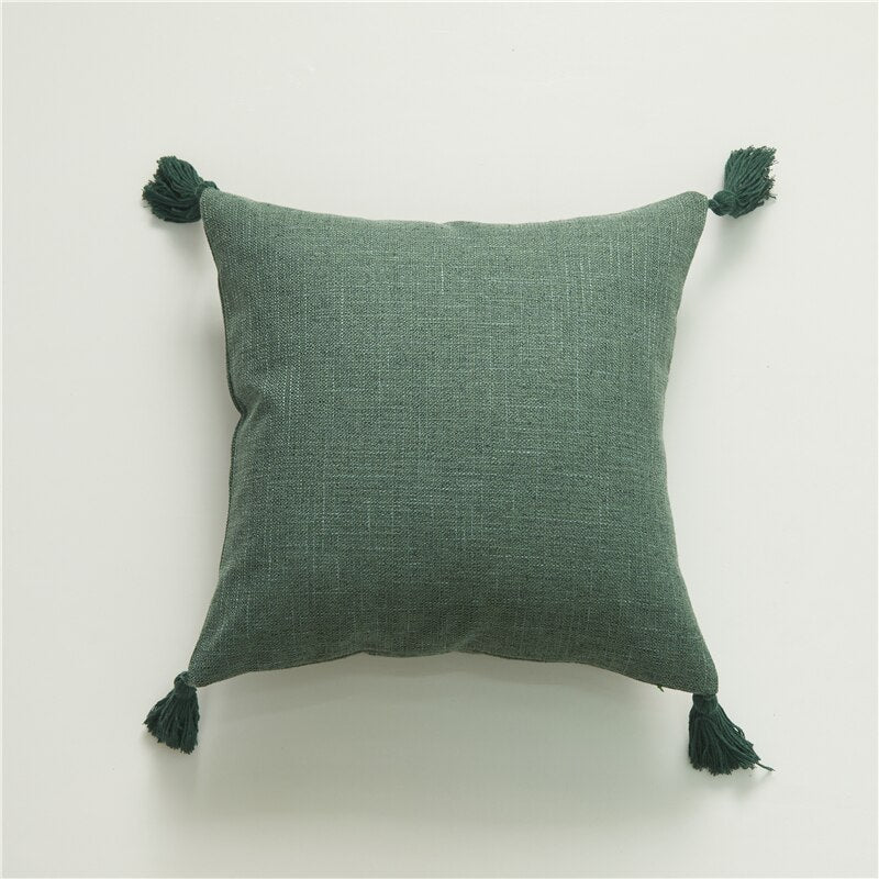 Solid Plain Linen Cotton Pillow Cover With Tassels - Maglia Fina